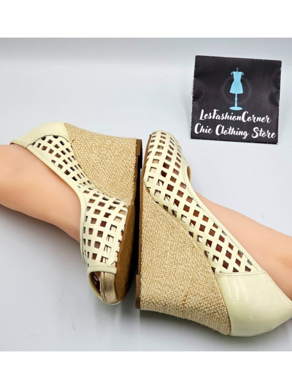 Lilly Pulitzer Women's Ivory Leather Resort Chic Basketweave Sandals Sz 8.5 2315 - Picture 12 of 16